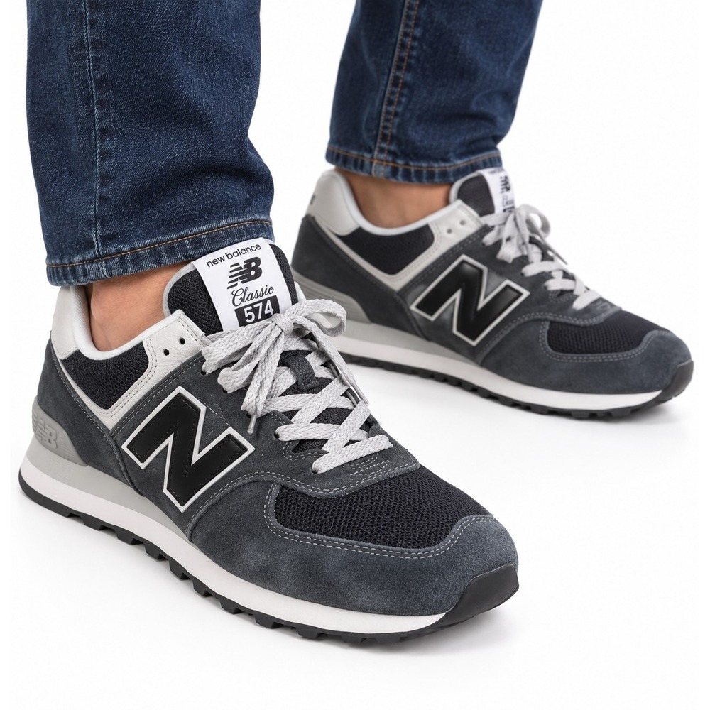 New Balance 574 Men's Suede/Mesh Low Top Lace Up Sneakers Gray Black White Dad